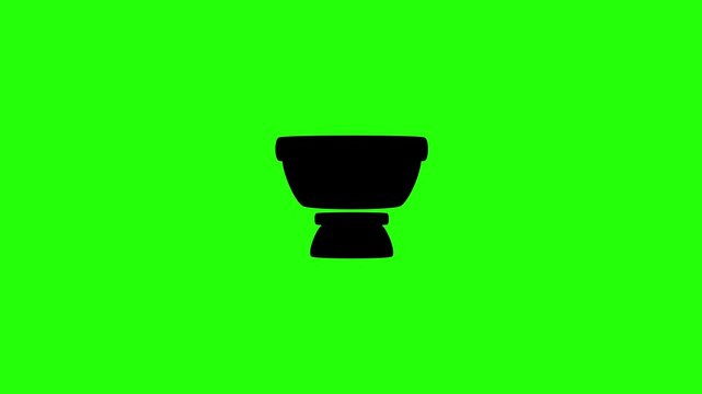 4K horizontal layout featuring a decorative pedestal ceremonial tray container silhouette bouncing fluidly. Tactical popup pedestal icon.