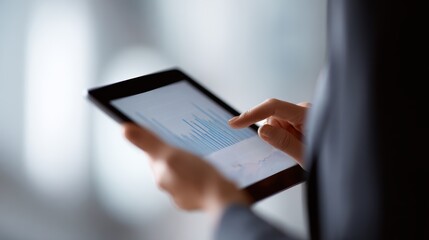 Fototapeta premium businesswoman using fintech trading app on tablet financial technology concept