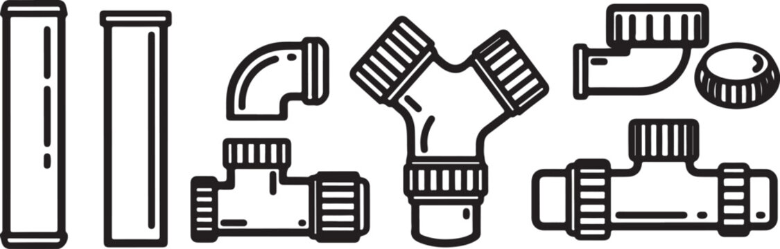 set of Set of plumbing pipe fittings and connectors vector illustration
