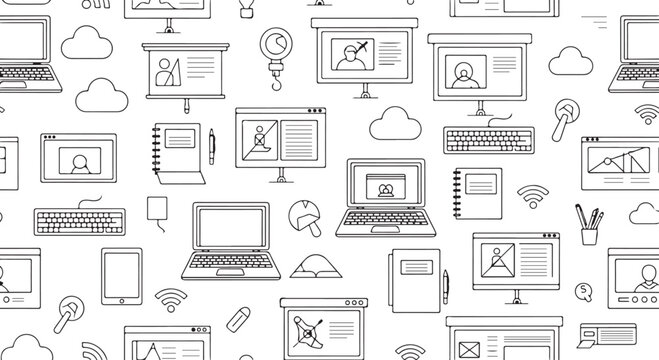 Minimal Digital Classroom Seamless Vector Pattern Background Design Illustration