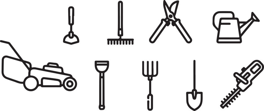 set of Set of ten classic gardening and yard tools icons