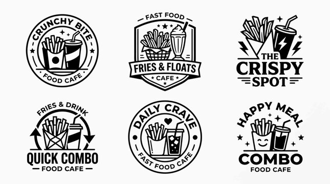 Food cafe logos with drink and fries.