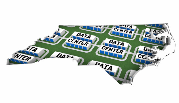 North Carolina NC Map Data Centers Building Development State Law Ban Regulation 3d Illustration