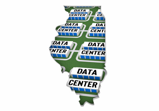 Illinois IL Map Data Centers Building Development State Law Ban Regulation 3d Illustration
