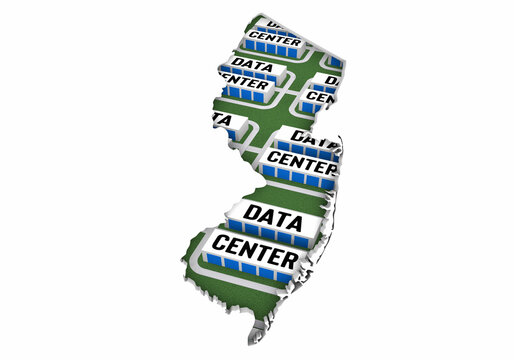 New Jersey NJ Map Data Centers Building Development State Law Ban Regulation 3d Illustration