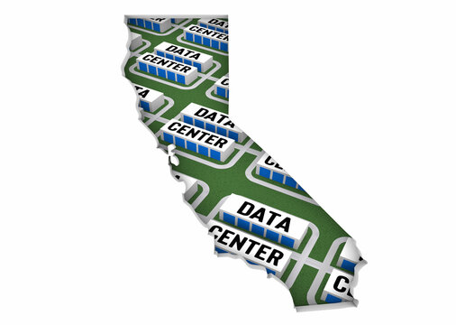 California CA Map Data Centers Building Development State Law Ban Regulation 3d Illustration