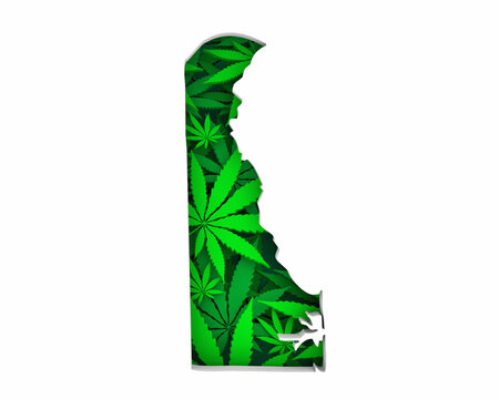 Delaware DE Map Marijuana Pot Leaves State Law CBD THC Pot Cannabis 3d Illustration