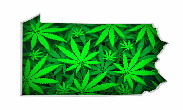 Pennsylvania PA Map Marijuana Pot Leaves State Law CBD THC Pot Cannabis 3d Illustration