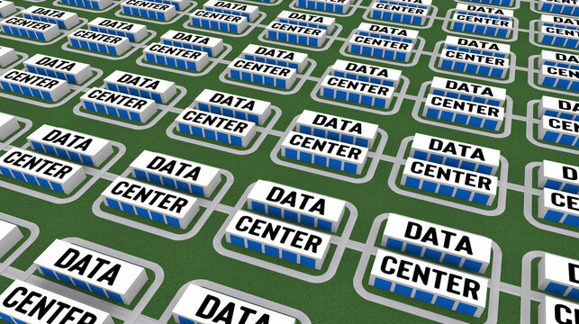 Data Centers Buildings Develop AI Artificial Intelligence Processing Endless Background 3d Illustration