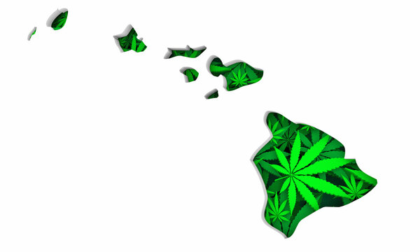 Hawaii HI Map Marijuana Pot Leaves State Law CBD THC Pot Cannabis 3d Illustration