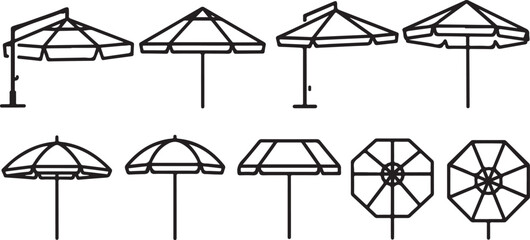 set of Various umbrella and parasol designs with different shapes and styles © Nur