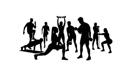 Obraz premium Group of people practicing yoga and stretching together in a class isolated on transparent background, Vector