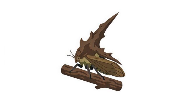 Thorn bug vector illustration, unusual tree thorn mimic insect, simple flat design, isolated on white background, clean shapes