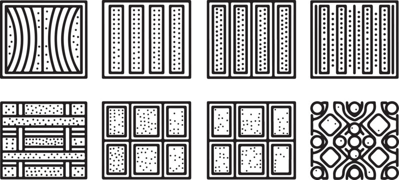 set of Traditional geometric pattern designs in black and white