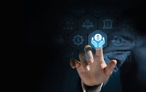 Financial Controller hands holding ledger Finance accounting reporting budgeting forecasting network connections financial statements compliance internal control audit.
