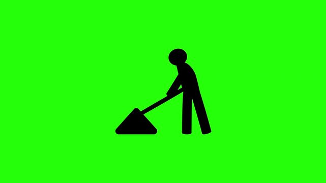 Crisp 4K resolution clip of a human worker dig with a shovel tool dirt silhouette bouncing. Great street maintenance web icon.