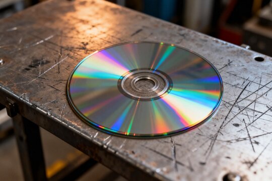 Iridescent CD on a Scratched Metal Surface