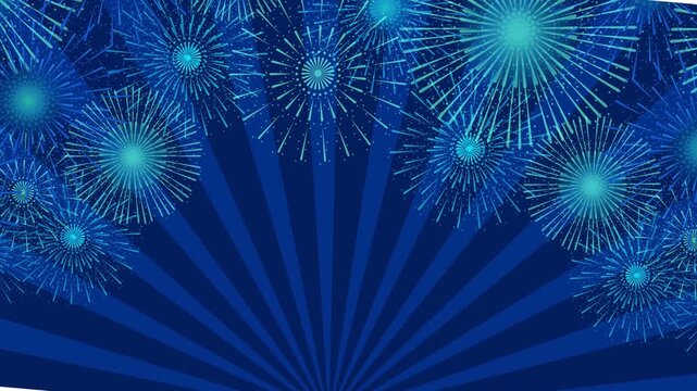 Blue Fireworks Bursting in Night Sky 4K