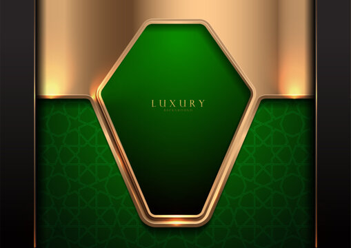 Luxury green gold hexagonal background featuring elegant Islimi and Arabesque patterns, premium design for website templates, festival advertisements, illustration professionally crafted artwork