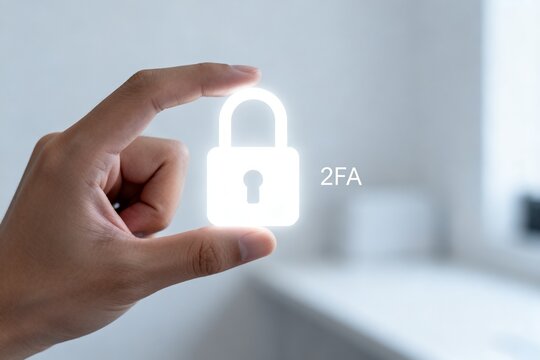 Hand Holding Digital Padlock with 2FA Symbol