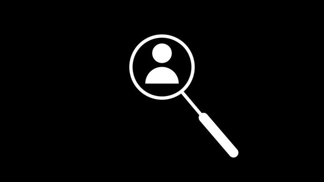 User profile search icon with magnifying glass for recruitment and identification.