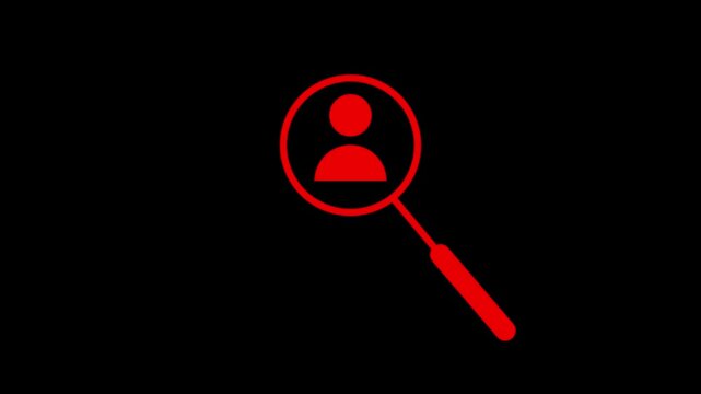 User profile search icon with magnifying glass for recruitment and identification.