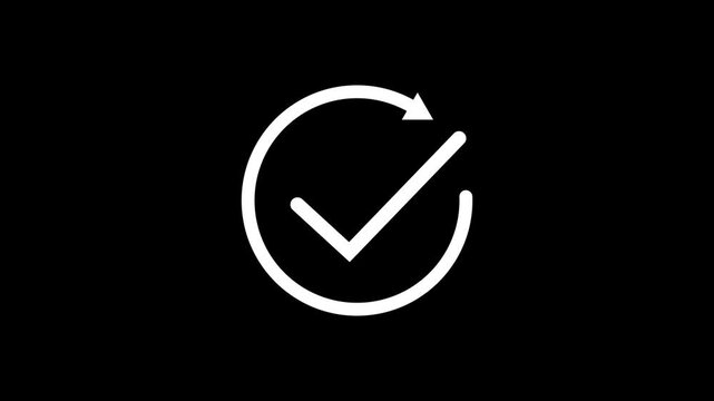 Clean check mark with arrow icon for approve. Circular arrow with check mark symbolizing completion.