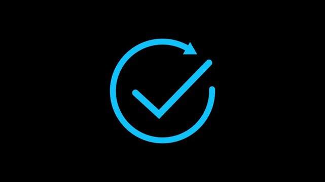 Clean check mark with arrow icon for approve. Circular arrow with check mark symbolizing completion.