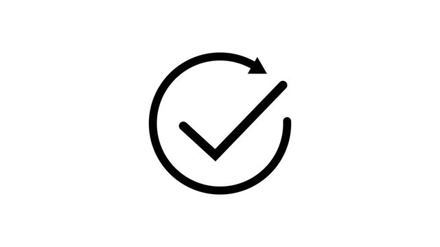 Clean check mark with arrow icon for approve. Circular arrow with check mark symbolizing completion.