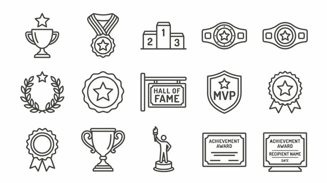 Set of Hand Drawn Award and Achievement Icons.