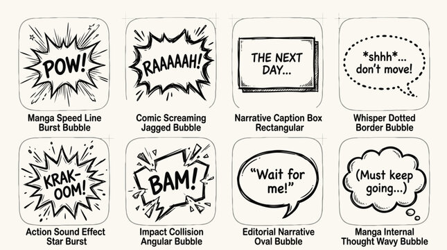 Set of hand drawn comic speech bubbles and sound effects.