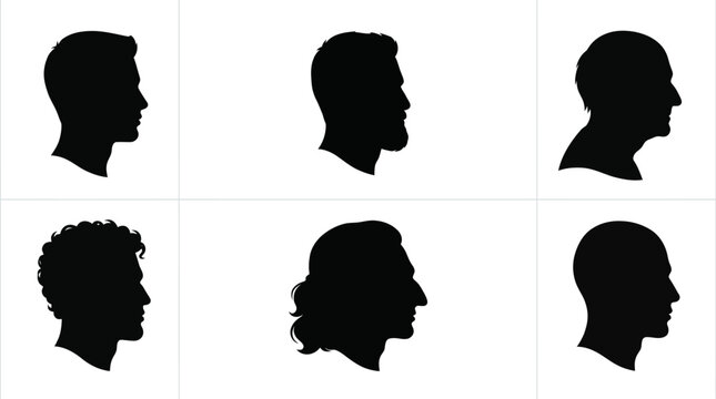 Set of human male head silhouettes in profile view.
