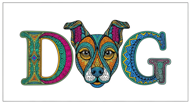 Colorful Dog Face Art with Decorative Letters D and G