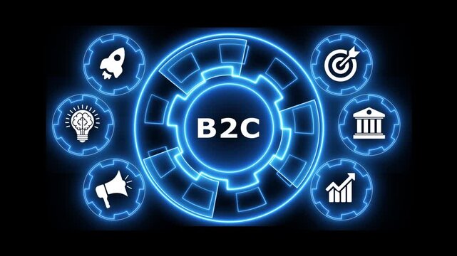 Business to consumer concept with a dynamic motion graphic and neon glow effect.