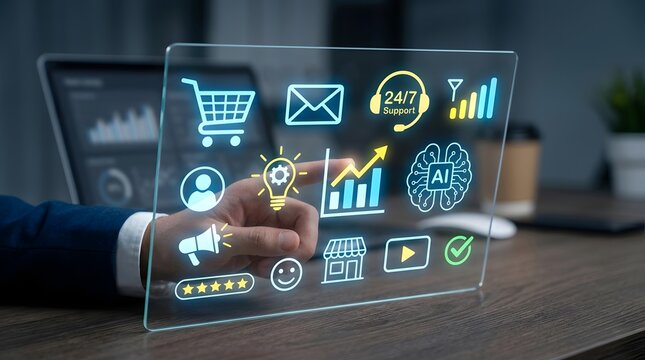 Business technology and e commerce concept with digital icons
