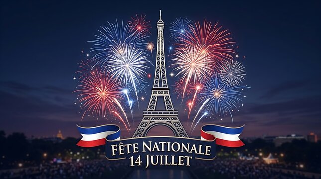 Spectacular fireworks over eiffel tower celebrating bastille day on july fourteenth in paris france