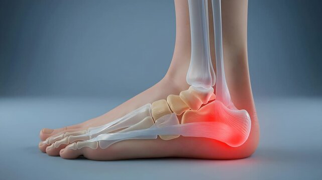 Medical 3D Illustration of Human Foot Anatomy Highlighting Chronic Heel Pain and Inflammation