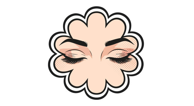 Close-up of closed eyes with long lashes and makeup, framed in a floral shape