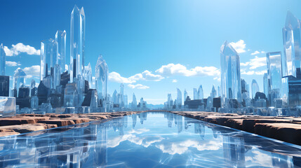 Obraz premium Frozen Crystal Metropolis Across Icy Reflective Waters
