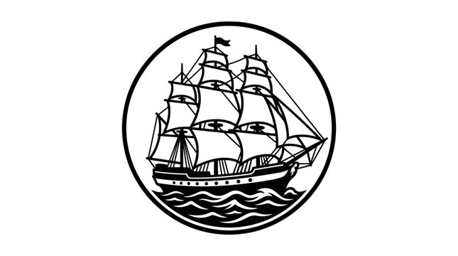 Vintage sailing ship with full sails.