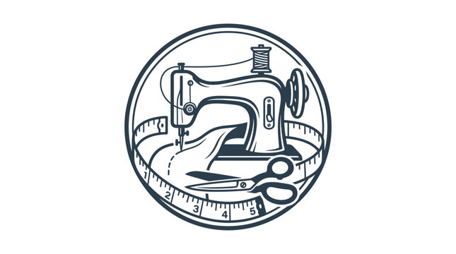Sewing machine with scissors and tape.