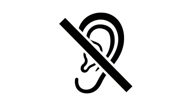 Ear icon with a diagonal slash represents a no hearing or restricted auditory access sign symbol.