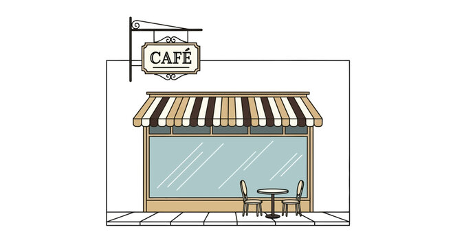 Charming Parisian Cafe Facade with Outdoor Seating and Awning
