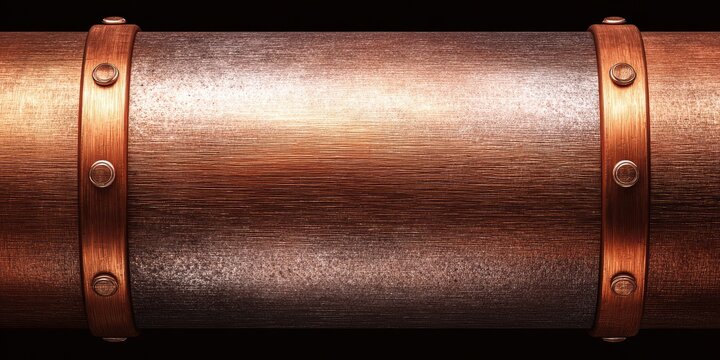 Wooden Barrel with Copper Strips and Rivets Closeup