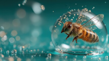 Naklejka premium Fly Trapped in Water Bubble on Solid Background