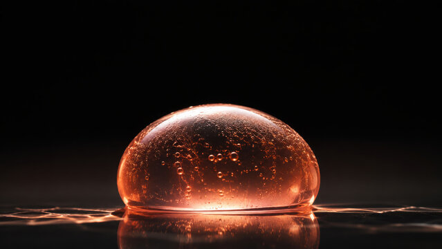 Beautiful squish of bubble captures light and creates glitch in reflection, showcasing its delicate form and vibrant color