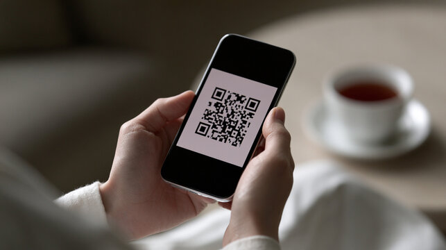 Customer scanning qr code on smartphone screen for easy mobile payment
