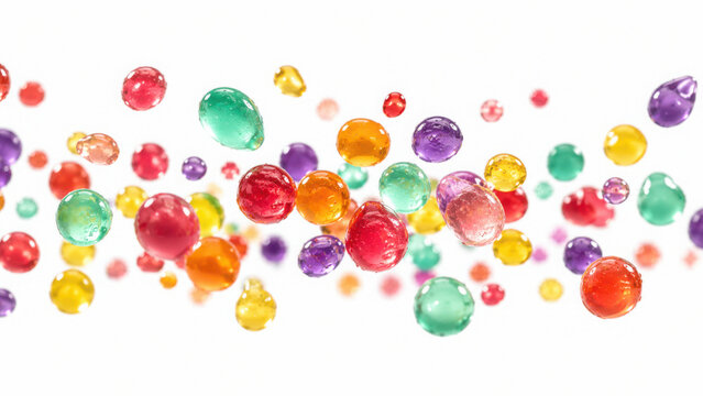 Colorful squishy spheres create vibrant visual effect that captures attention and adds playful touch to any design. squish and glitch of colors