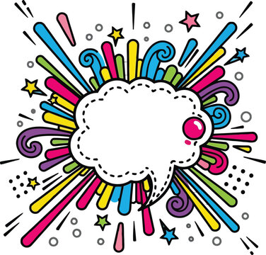 Colorful comic pop art explosion with blank speech bubble and dynamic burst background