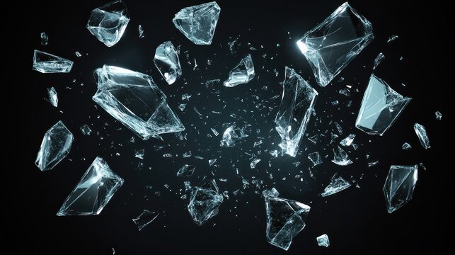 A dark background displays translucent shards, creating a dynamic sense of impact